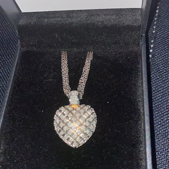 Stunning 925 silver heart-sparkling pendant-Beautiful!! 17” - Picture 2 of 9